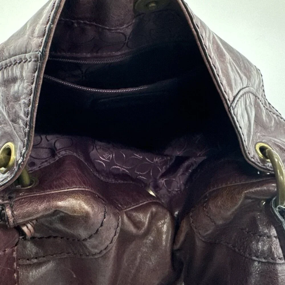Vintage FOSSIL Leather Shoulder Messenger Bag Dark Plum Large Purse Y2K Hobnail